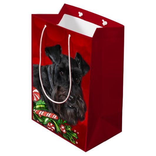 Black Schnauzer Kerstmis Medium Cadeauzakje (Achterkant Gekanteld)