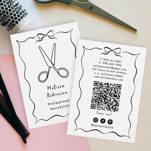 Black Scissors en Coquette Hairstylist QR Code Visitekaartje