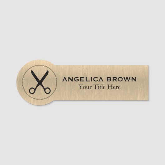 Black Scissors Logo - Gold Name Tag (Voorkant)