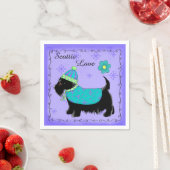 Black Scottie Dog Clothed Love Paarse Servetten (Insitu)