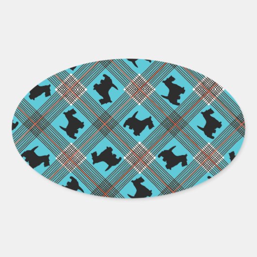 Black Scottie Dog Plaid Tartan Ovale Sticker (Voorkant)