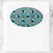Black Scottie Dog Plaid Tartan Ovale Sticker (Tas)