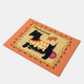 Black Scottie Dog Red Oranje Welkomstwoord Deurmat (Schuin)