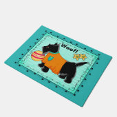 Black Scottie Dog Welkom Wof Turquoise Blauwgroen Deurmat (Schuin)
