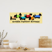 Black Scottie Dogs Mode Runway Art Yellow Poster (Keuken)