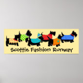 Black Scottie Dogs Mode Runway Art Yellow Poster (Voorkant)