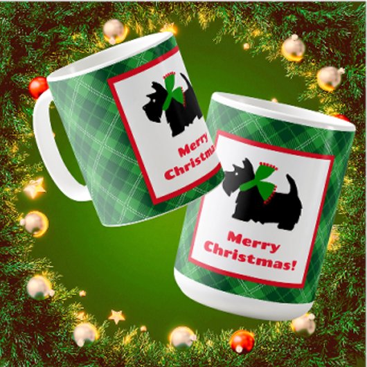 Black Scottie Hond Tartan Vrolijk Kerstfeest Koffiemok