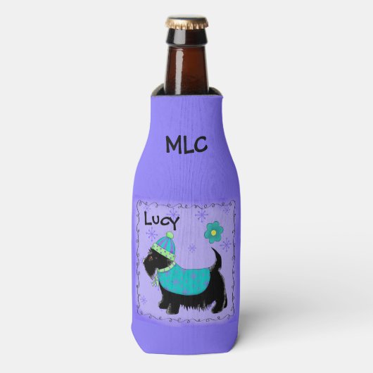 Black Scottie hondennaam personaliseren Monogram Flesjeskoeler (Fles Voorkant)