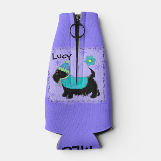 Black Scottie hondennaam personaliseren Monogram Flesjeskoeler (Achterkant)