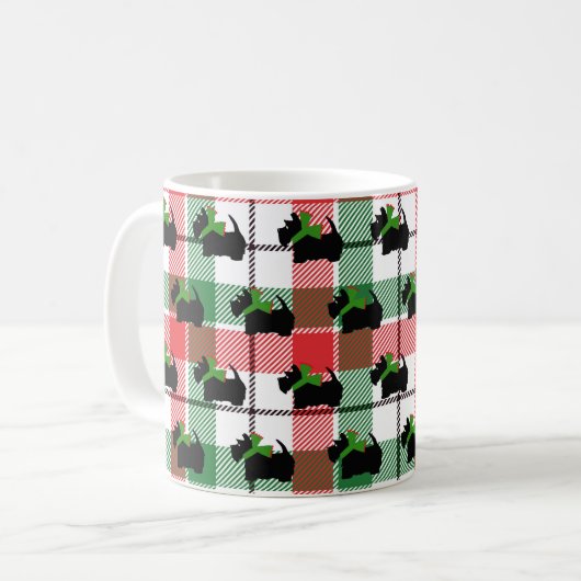 Black Scottie Plaid Kerstvakantie Koffiemok (Voorkant links)