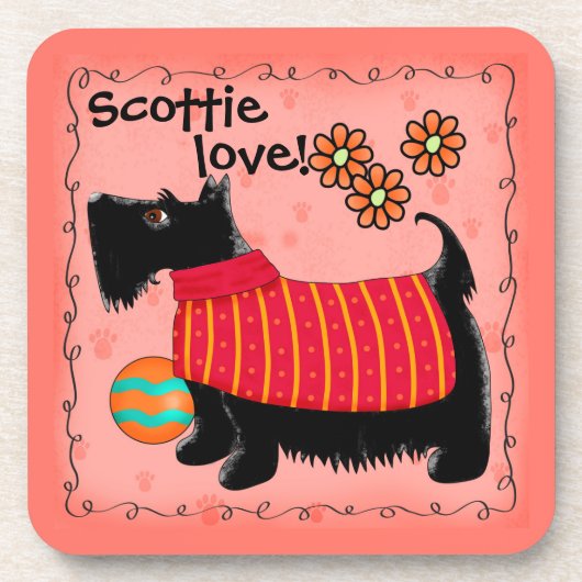 Black Scottie Terrier Dog Love Personated Green Bier Onderzetter (Voorkant)