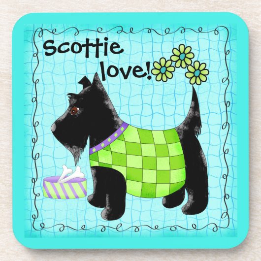 Black Scottie Terrier Dog Love Personated Green Drankjes Onderzetter (Voorkant)