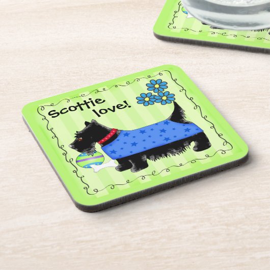 Black Scottie Terrier Dog Love Personated Green Onderzetter (Linkerzijde)