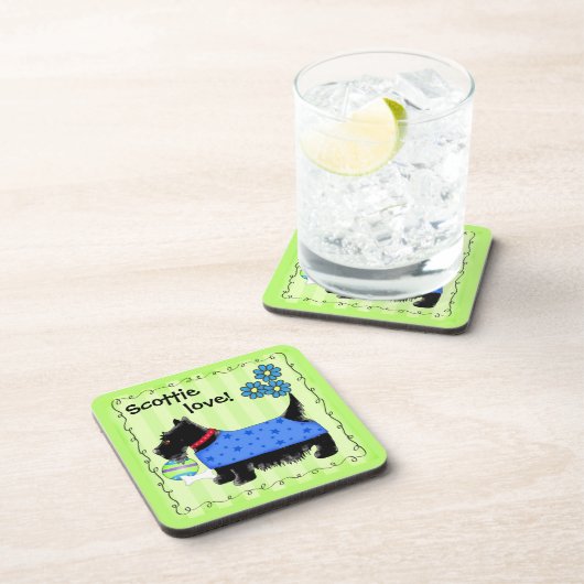 Black Scottie Terrier Dog Love Personated Green Onderzetter (Rechterzijde)