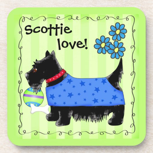 Black Scottie Terrier Dog Love Personated Green Onderzetter (Voorkant)