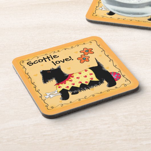 Black Scottie Terrier Dog Love Personated Yellow Onderzetter (Linkerzijde)