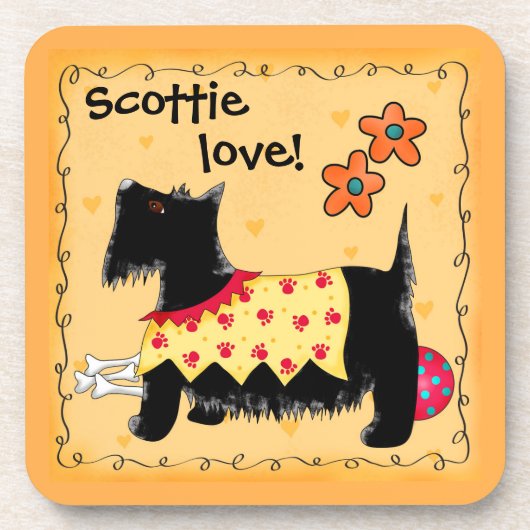 Black Scottie Terrier Dog Love Personated Yellow Onderzetter (Voorkant)