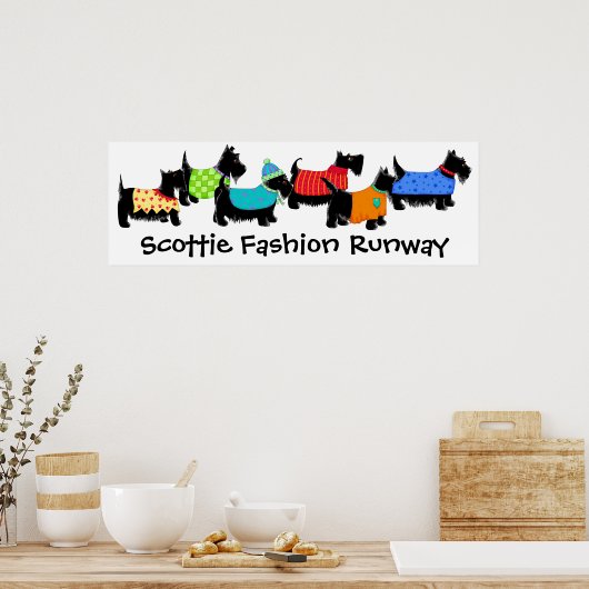 Black Scottie Terrier Dogs Mode Runway Art Poster (Keuken)