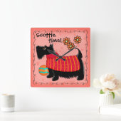 Black Scottie Time Dog Personalized Red Sinaasappe Vierkante Klok (Huis)