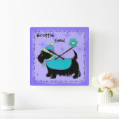 Black Scottie Time Hond gepersonaliseerde lavendel Vierkante Klok (Huis)