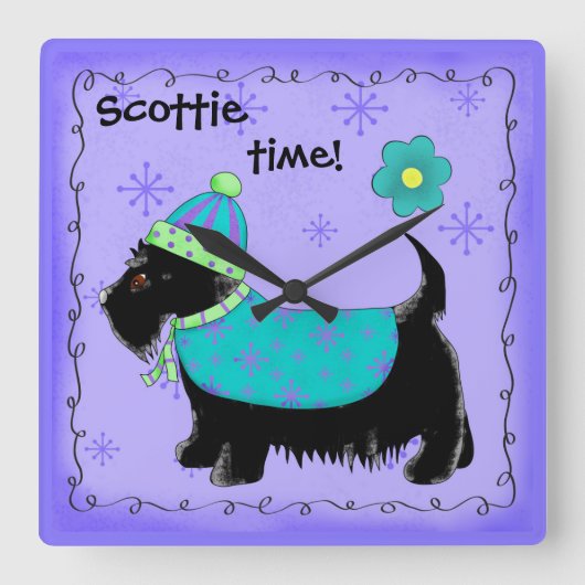 Black Scottie Time Hond gepersonaliseerde lavendel Vierkante Klok (Voorkant)