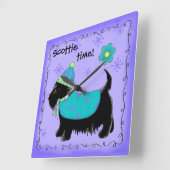 Black Scottie Time Hond gepersonaliseerde lavendel Vierkante Klok (Hoek)