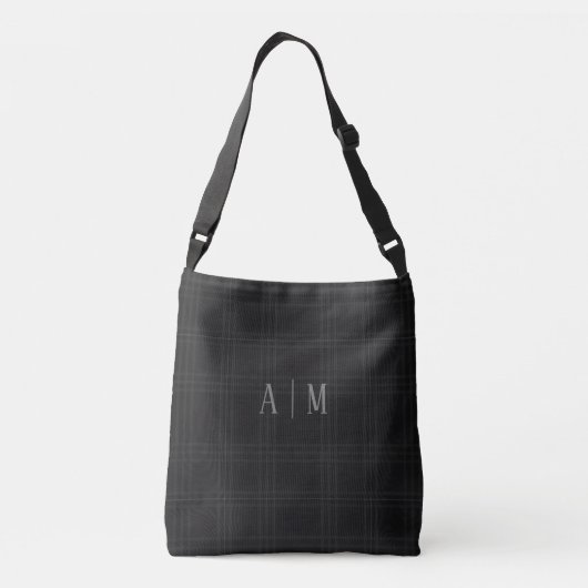 Black Scottish Tartan Custom Initial Monogram Crossbody Tas (Achterkant)