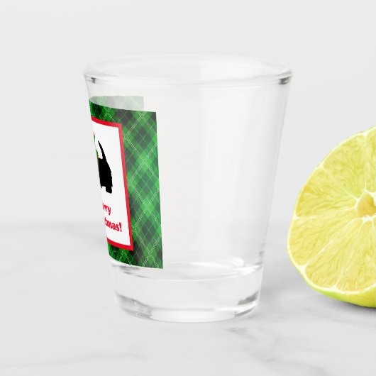 Black Scotty Dog Tartan Plaid Kerstmis Shot Glas (Rechts)
