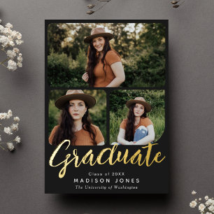 Black Script 4 foto's Uitnodiging voor afstudeerfe