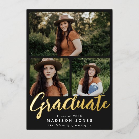 Black Script 4 foto's Uitnodiging voor afstudeerfe (Voorkant)