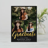 Black Script 4 foto's Uitnodiging voor afstudeerfe (Staand Voorkant)