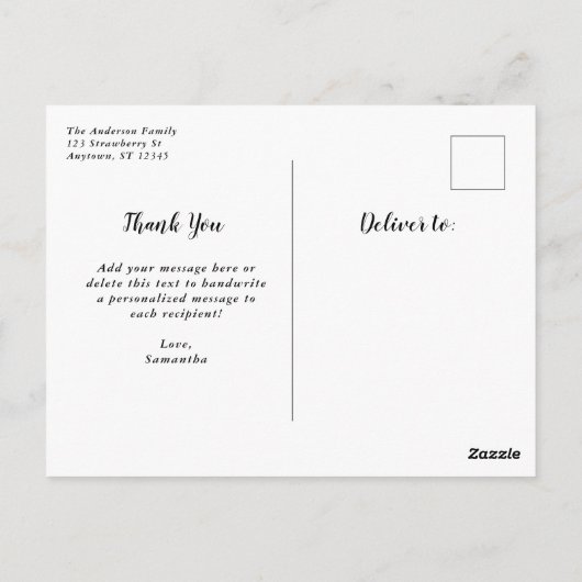 Black Script Afstuderen Bedankt Briefkaart (Achterkant)