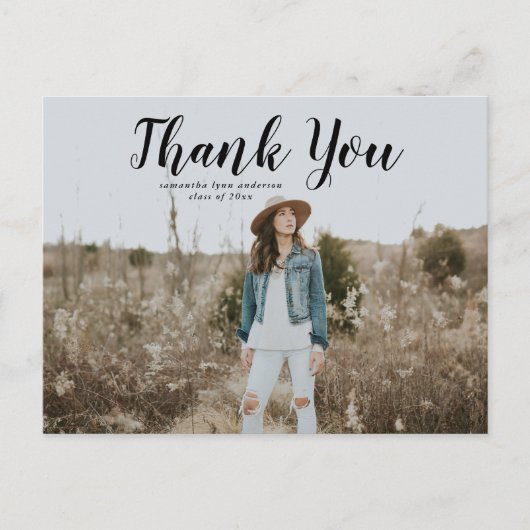 Black Script Afstuderen Bedankt Briefkaart (Voorkant)