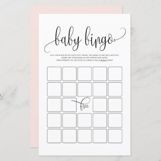 Black Script Baby Bingo Shower Game (Voorkant / Achterkant)