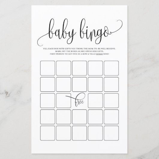 Black Script Baby Bingo Shower Game (Voorkant)