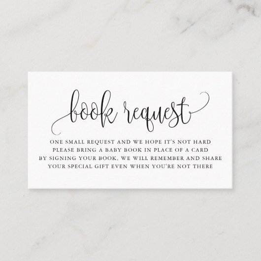 Black Script Baby shower Book Request Kaart Visitekaartje (Voorkant)