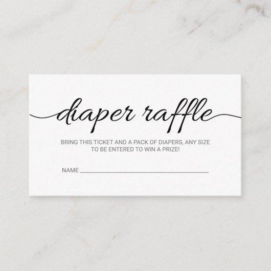 Black Script Baby shower Diaper Raffle Ticket (Voorkant)