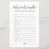 Black Script Baby Word Scramble Baby shower Game (Voorkant)