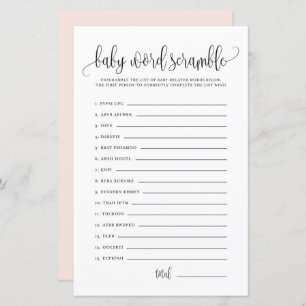 Black Script Baby Word Scramble Baby shower Game