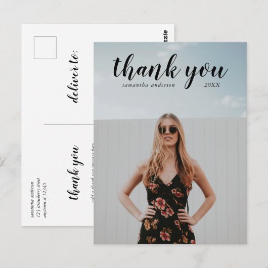Black Script Bedankt Afstuderen Briefkaart (Voorkant / Achterkant)