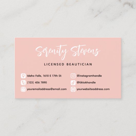 Black Script Blush Roze schoonheidsspecialist 6 Be Klantenkaartje (Achterkant)