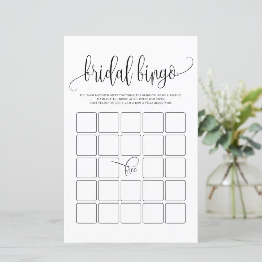 Black Script Bridal Bingo Shower Game (Staand voorkant)