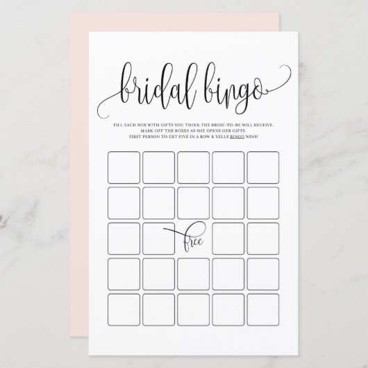 Black Script Bridal Bingo Shower Game (Voorkant / Achterkant)