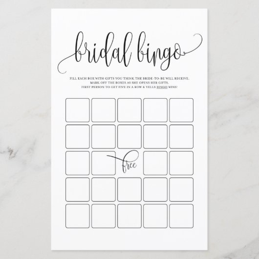 Black Script Bridal Bingo Shower Game (Voorkant)