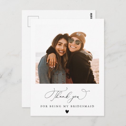 Black Script Bridesmaid bedankkaart Briefkaart (Voorkant / Achterkant)