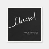 Black Script Cheers Huwelijkscocktail servetten (Voorkant)