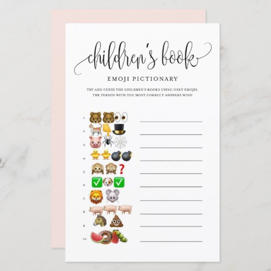 Black Script Children's Book Baby shower Game (Voorkant / Achterkant)