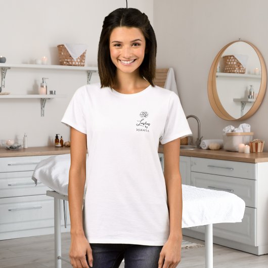 Black Script Employee Name Business Logo Lashes T-shirt
