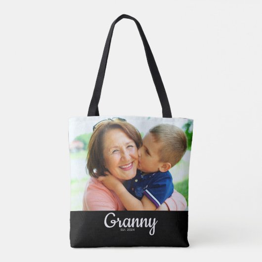 Black Script Established Grandma Tote Bag (Achterkant)