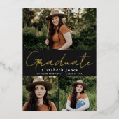 Black Script Folie Afstuderen Fotoaankondiging Folie Uitnodiging (Voorkant)